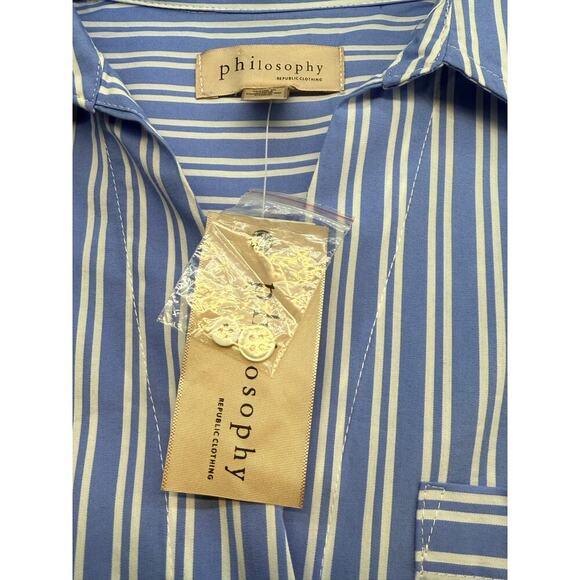 New with Tags philosophy Republic Clothing Blue White Striped Button Up Top XS - Picture 8 of 9